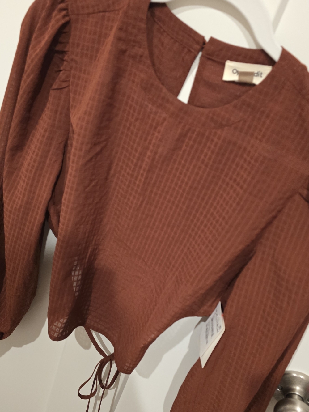 Open Edit Rust Drawstring Blouse With Open Back Detail